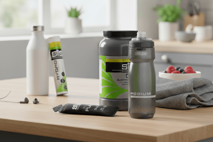 Kolesarska prehrana in pijača: geli, bidon, elektroliti.